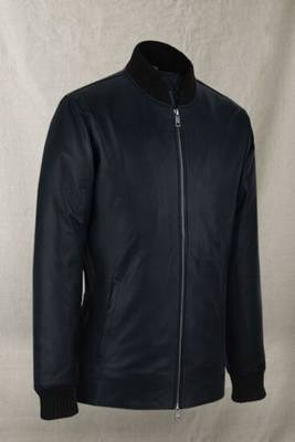 men's black lambskin leather bomber jacket ribbed cuffs and waist authentic 4