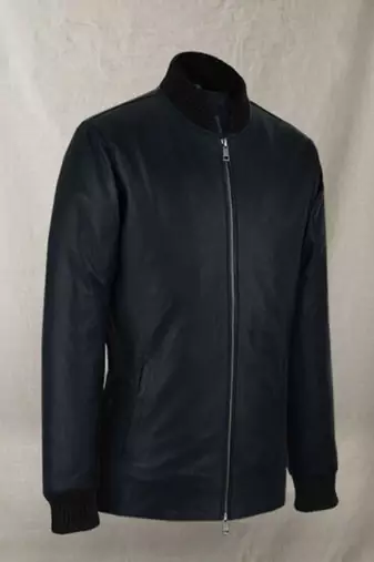 men's black lambskin leather bomber jacket ribbed cuffs and waist authentic