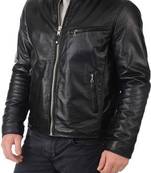 Black genuine lambskin leather jacket café racer motorcycle biker jacket