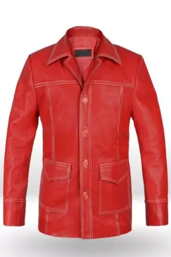Red colort envelope pockets  genuine lambskin leather jacket  korean streetwear trucker