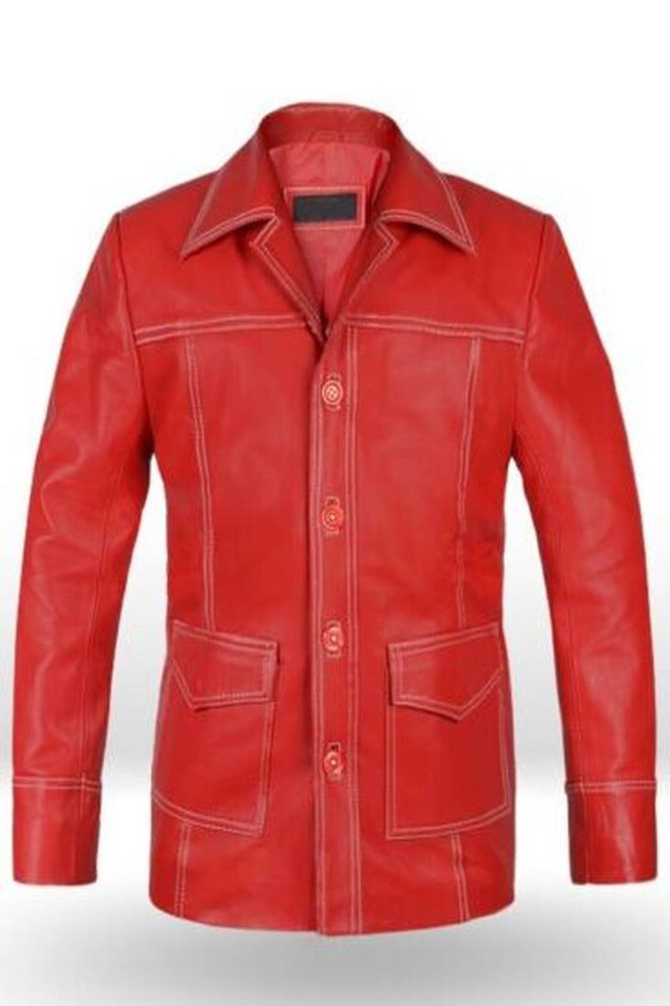 Red colort envelope pockets  genuine lambskin leather jacket  korean streetwear trucker