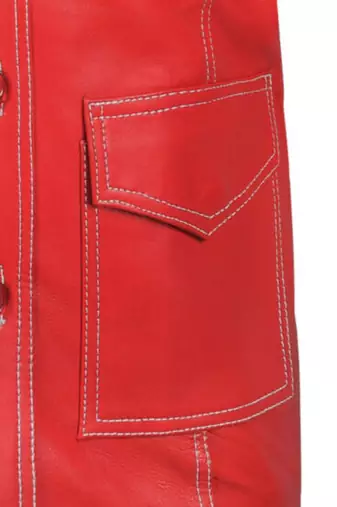 men's red lambskin leather trucker jacket rugged trucker style