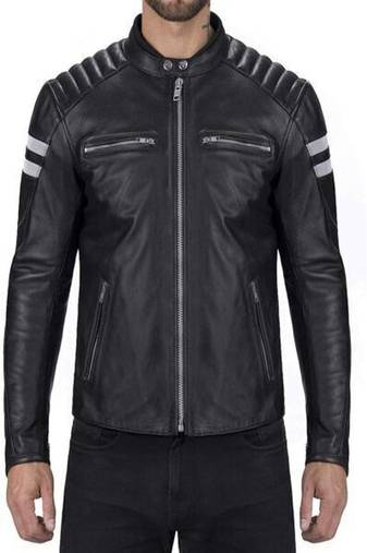 men's white lambskin leather biker jacket quilted shoulder detailing premium