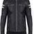 Men's black with white strip café racer quilted shoulder genuine lambskin leather jacket multiple zip &  biker style