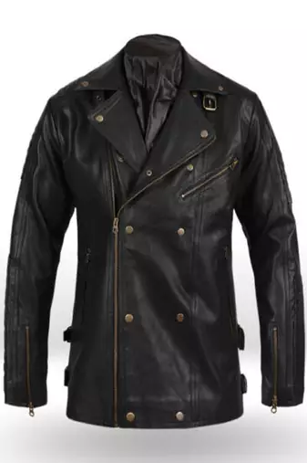 Men's black genuine lambskin leather jacket multiple zip & button biker style