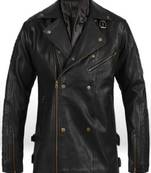 Men's black genuine lambskin leather jacket multiple zip & button biker style
