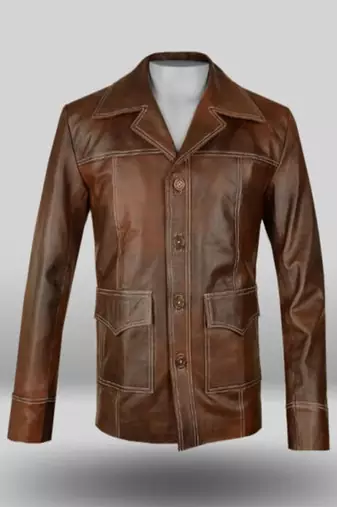Brown men's genuine lambskin leather jacket button   trucker-style jacket buttons