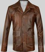 Brown men's genuine lambskin leather jacket button   trucker-style jacket buttons