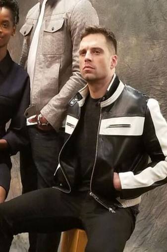 men's black and white lambskin leather bomber jacket ribbed cuffs premium