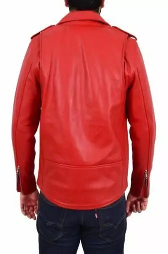 men's red lambskin leather biker jacket classic moto zip style modern