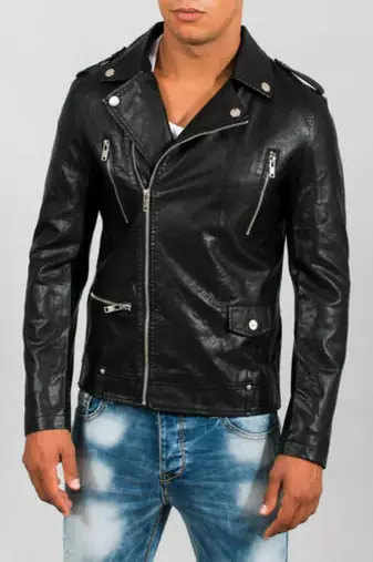 Mens black genuine lambskin leather jacket  biker style zipper pockets