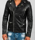 Mens black genuine lambskin leather jacket  biker style zipper pockets