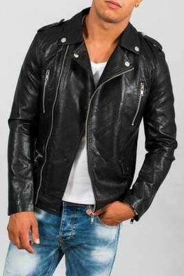 men's black lambskin leather biker jacket classic moto zip style modern deluxe 2