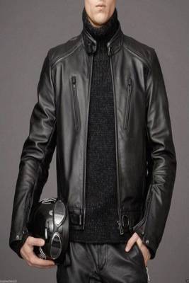 men's black lambskin leather bomber jacket ribbed cuffs and waist genuine 1