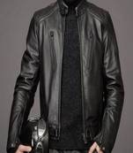 Mens black genuine lambskin leather jacket bomber  biker style zipper