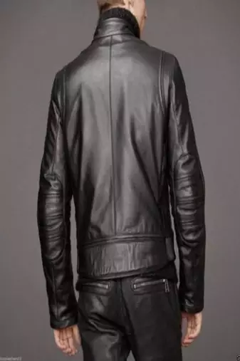 men's black lambskin leather bomber jacket ribbed cuffs and waist genuine