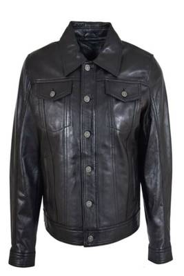 men's black lambskin leather trucker jacket rugged trucker style modern 1