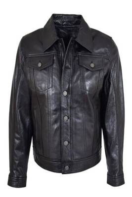 men's black lambskin leather trucker jacket rugged trucker style modern 2