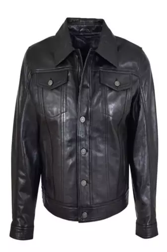 men's black lambskin leather trucker jacket rugged trucker style modern
