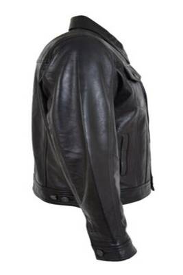 men's black lambskin leather trucker jacket rugged trucker style modern 3