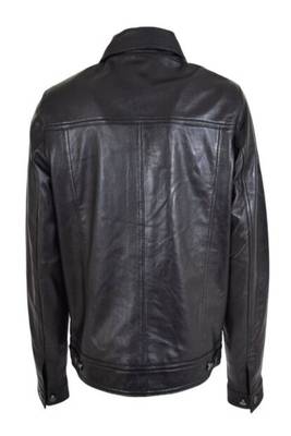 men's black lambskin leather trucker jacket rugged trucker style modern 4