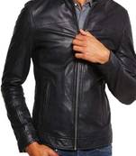 men's black lambskin leather biker jacket classic moto zip style modern elite