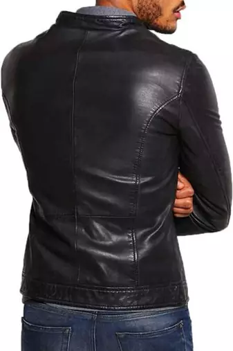 men's black lambskin leather biker jacket classic moto zip style modern elite