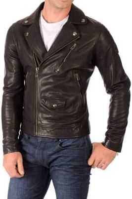 men's dark brown lambskin leather biker jacket classic moto zip modern 1