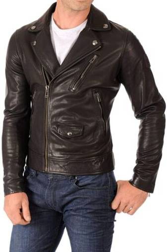 Men's dark brown  genuine lambskin leather jacket- multiple zipper & quilterd shoulder biker style