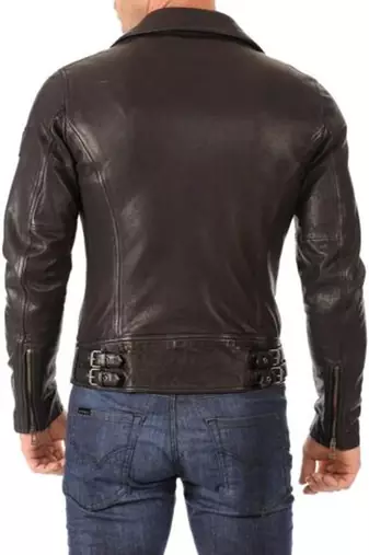 men's dark brown lambskin leather biker jacket classic moto zip modern