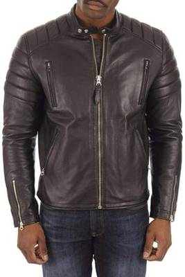 men's dark brown lambskin leather biker jacket classic moto zip stylish 1