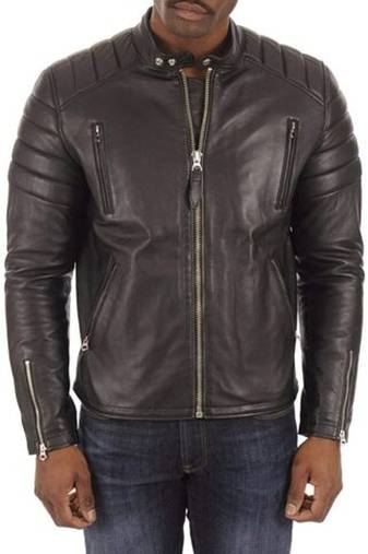 men's dark brown lambskin leather biker jacket classic moto zip stylish