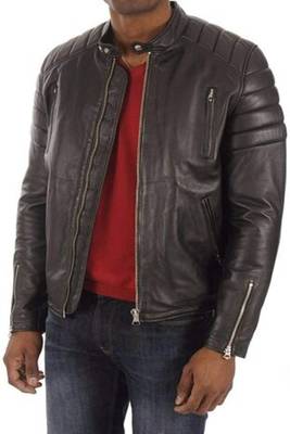 men's dark brown lambskin leather biker jacket classic moto zip stylish 2