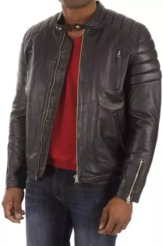 men's dark brown lambskin leather biker jacket classic moto zip stylish