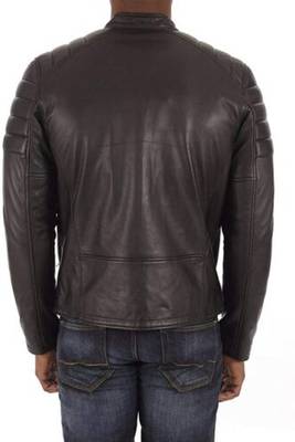 men's dark brown lambskin leather biker jacket classic moto zip stylish 3