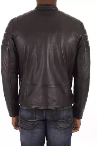 men's dark brown lambskin leather biker jacket classic moto zip stylish