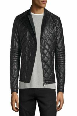 men's black premium lambskin leather jacket premium quilted design genuine 1