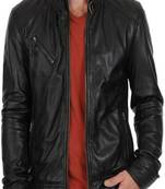 men's black lambskin leather biker jacket classic zip up style modern