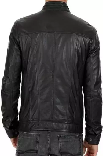 men's black lambskin leather biker jacket classic zip up style modern
