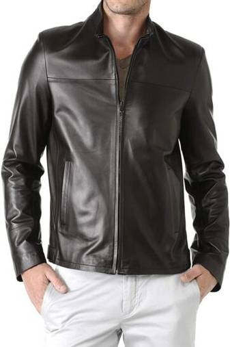 Mens soft genuine lambskin napa leather plain black design