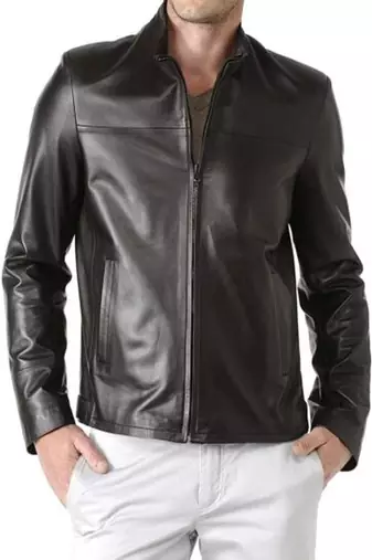 Mens soft genuine lambskin napa leather plain black design