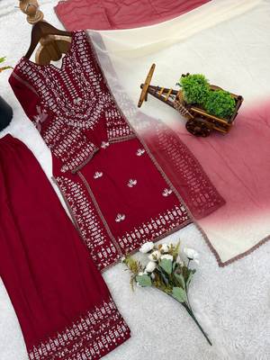 maroon cotton kurta set with embroidery work 4
