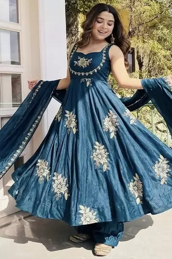 blue silk sharara kurta set with embroidery sequins
