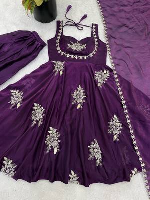 purple silk anarkali kurta set with embroidered sequins work 4