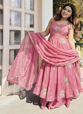 pink silk sharara kurta set with embroidery sequins work 2
