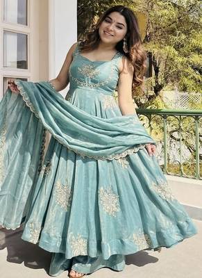 sky blue silk salwar kameez with embroidery sequins work 2