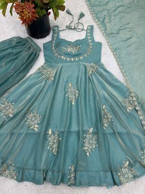 sky blue silk salwar kameez with embroidery sequins work 4