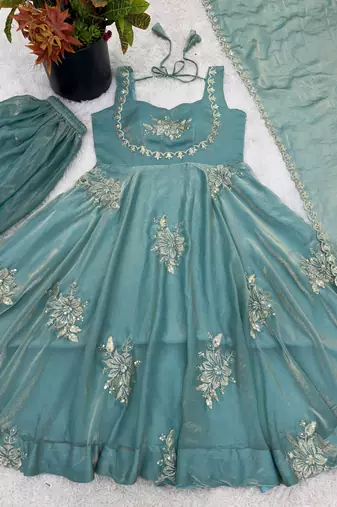 sky blue silk salwar kameez with embroidery sequins work