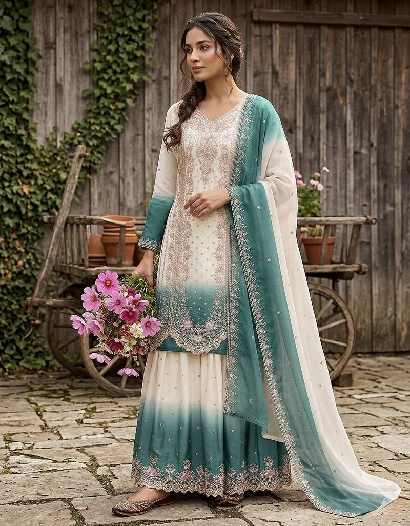 New trending heavy dual tone peding star georgette kurta set