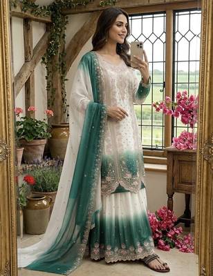 green georgette salwar kameez with embroidery sequins work 2